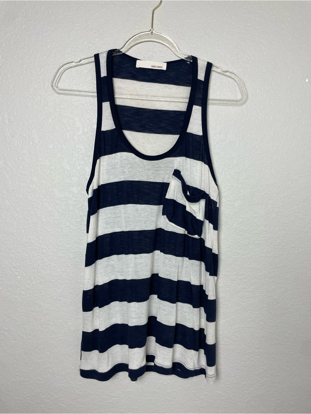 Sans Souci Navy and White Striped Pocket Tank Size L